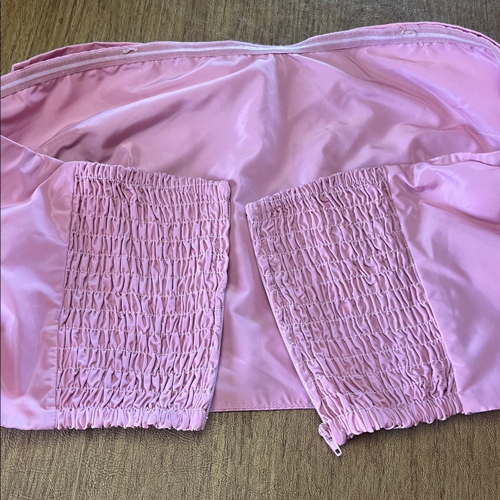 STAUD Dusty Pink Strapless Bow Crop Top, Satin Fabric, Stretchy Back, Sz L - Picture 10 of 11